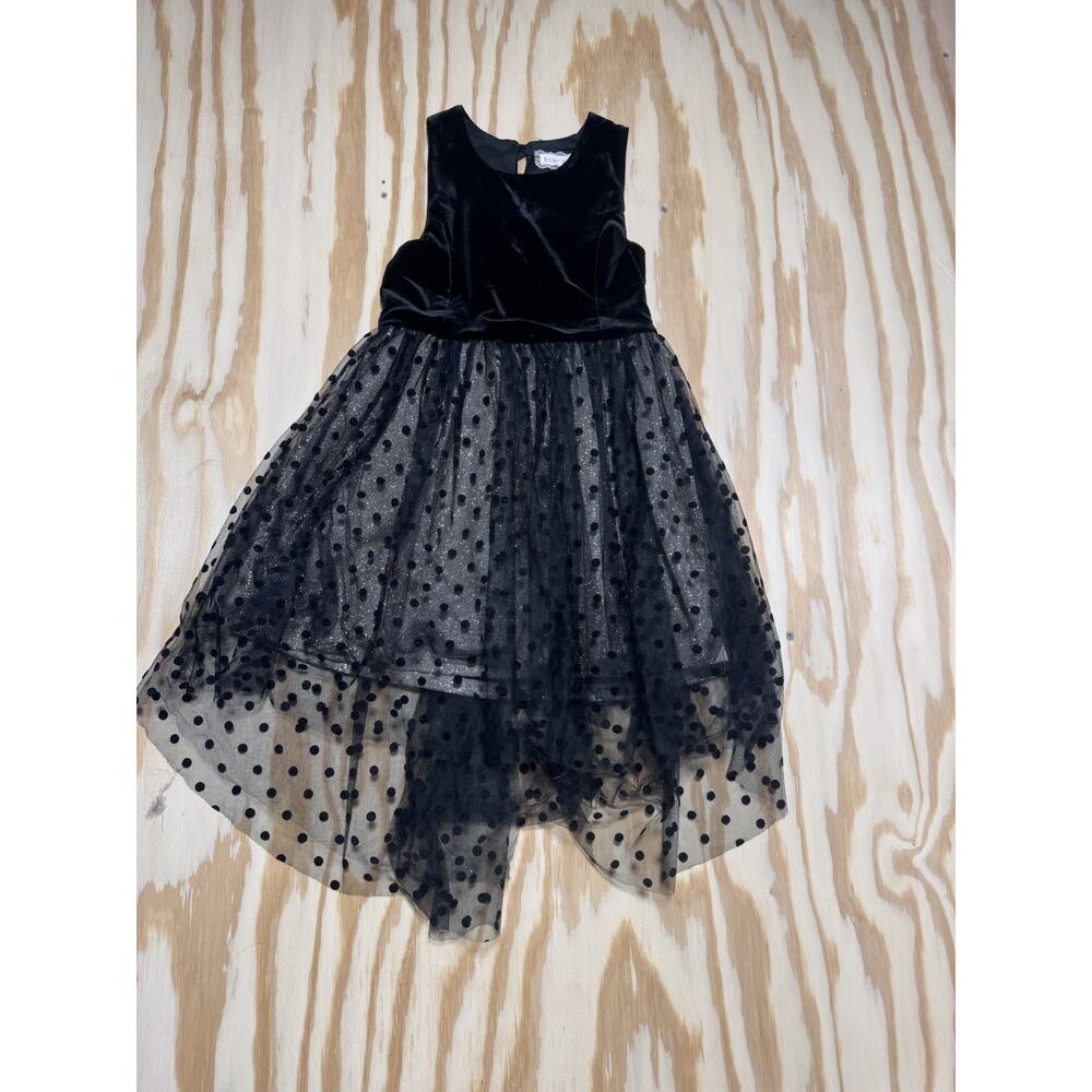 Btween Girls Black And Gold Sequined Party Dress Velvet Bodice Tulle Skirt Sz 12